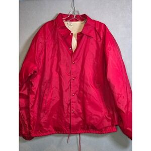 Vintage Jerzees by Russell Coaches Jacket Red Nylon Snap Front XL 46 Made in USA